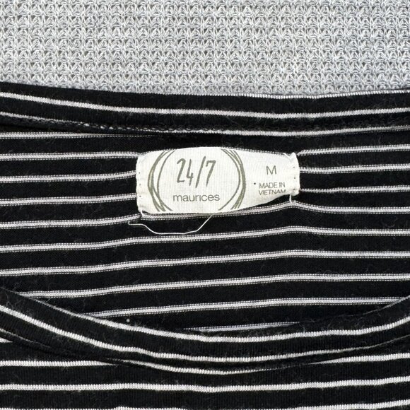 24/7 Maurices Women Size M Black White Striped Sleeveless Dress Drawstring Waist - Picture 7 of 15